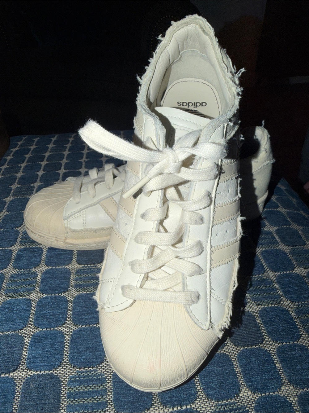 adidas Women's Cream/White Frayed-Edge Shell Toe Sneakers